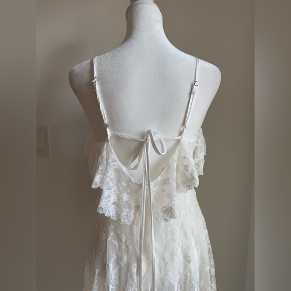 POL Sheer Lace Layering Slip Dress Spaghetti Straps Tiered Skirt - Picture 9 of 15